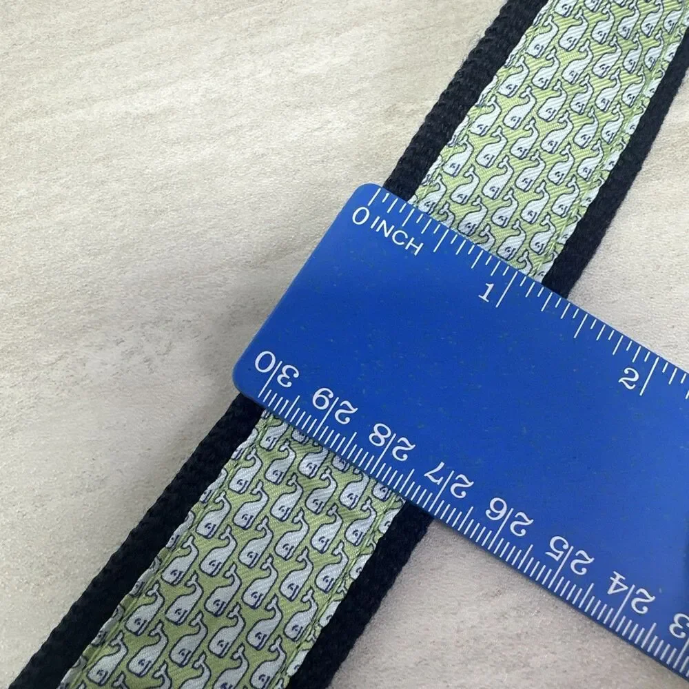 Vineyard Vines Whale Print Canvas & Leather Club Belt Navy Mens Sz 44 USA